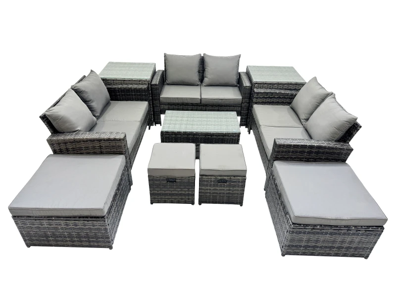 Image of Fimous Lounge Double Seat Sofa Coffee Table Set with 2 Side Tables 4 Stool in Dark Grey Dark Grey Unisex