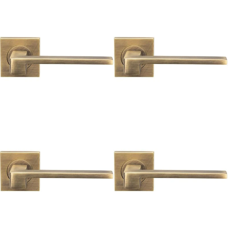 Image of Loops 4x PAIR Flat Squared Bar Handle on Square Rose Concealed Fix Antique Brass Metallics