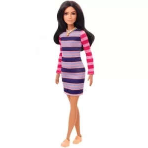 Image of Barbie Fashionistas Brunette Hair Dress with Stripes Doll
