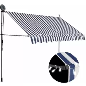 Image of Manual Retractable Awning with LED 300cm Blue and White Vidaxl Blue