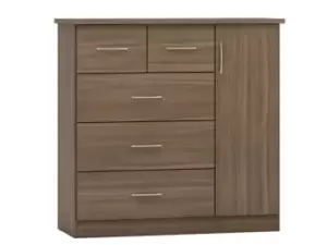 Image of Seconique Nevada Rustic Oak 1 Door 5 Drawer Chest of Drawers