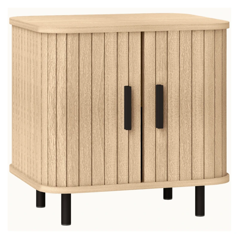 Image of HOMCOM Nightstand with Sliding Doors and Metal Legs for Bedroom Oak Tone TJ Hughes 5056725593711