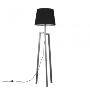 Image of Augustus Grey Wood Tripod Floor Lamp with XL Black Aspen Shade