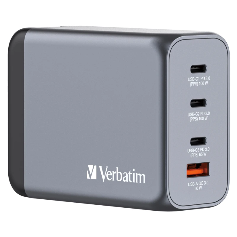 Image of Verbatim Verbatim GNC-200 GaN Charger 200W with 2 x USB-C PD 100W / 1 x USB-C PD 65W / 1 x USB QC 3.0 (EU/UK/US) 32204