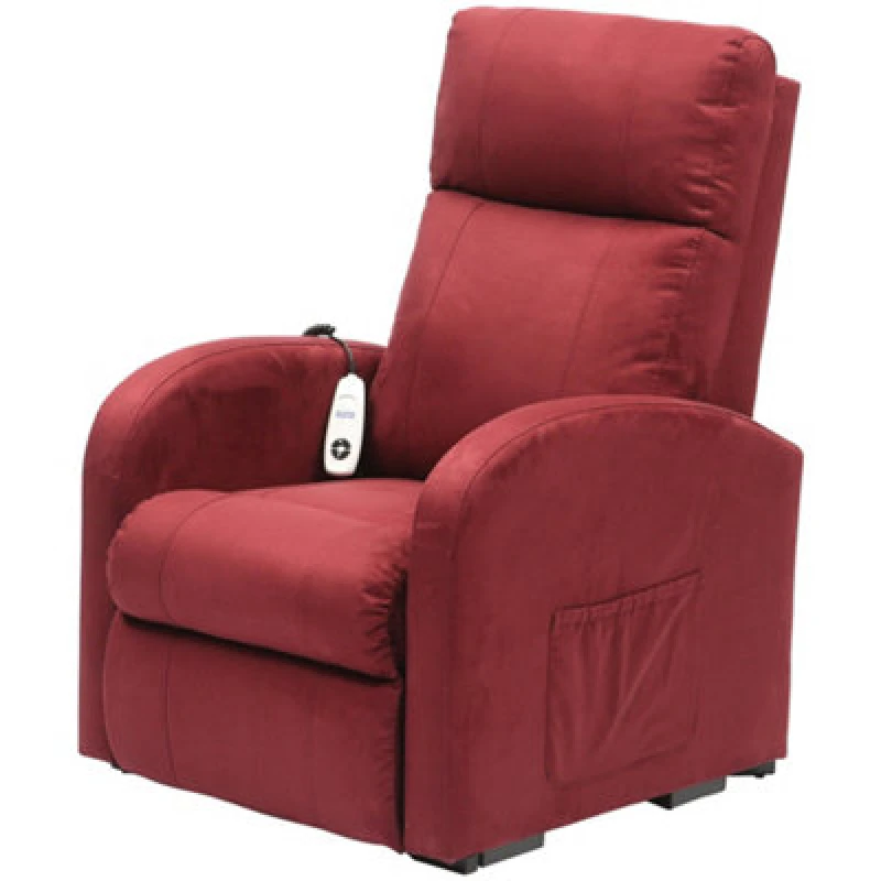 Image of Loops Single Motor Rise and Recline Lounge Chair - Wine Coloured Suedette Material Multi
