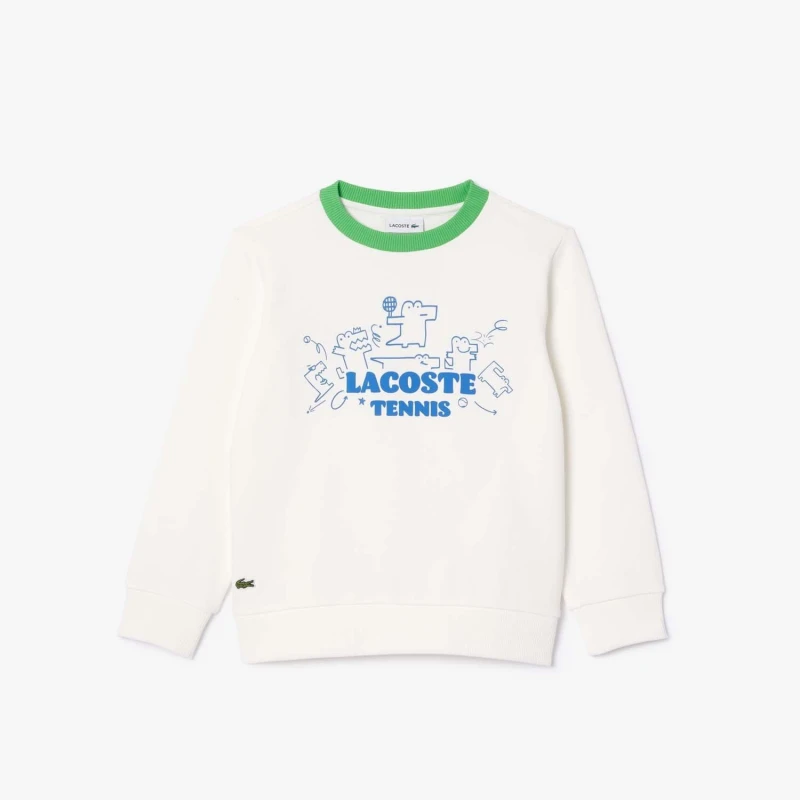 Image of Lacoste Fleece Crewneck Print Sweatshirt Cream male 2