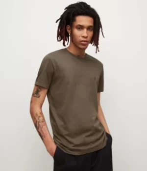 Image of AllSaints Mens Tonic Crew T-Shirt, Grove Brown, Size: M
