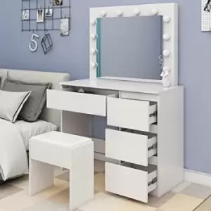 Image of Dressing Table Makeup Table With 4 Drawers LED Mirror Girls Dresser