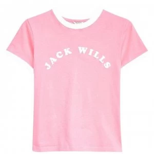 Image of Jack Wills Blackmore Flocked Ringer T-Shirt - Pink