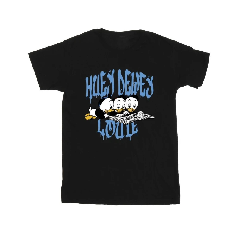 Image of Disney Men Huey Dewey Louie Reading Cotton T-Shirt in Black Size: Small Black S Male 5063376474788