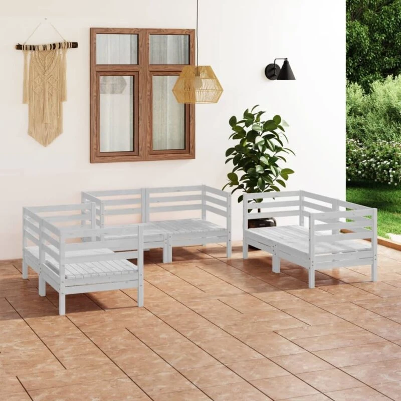 Image of VIDAXL 6 Piece Garden Lounge Set White Solid Pinewood Vidaxl 8720286684658