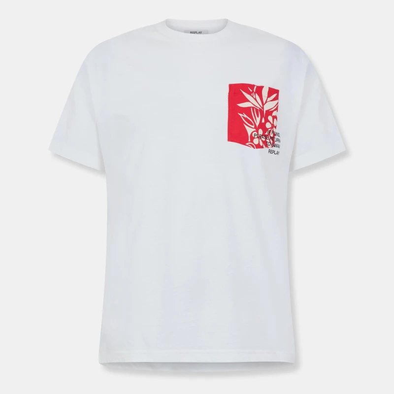 Image of Replay Mens Hawaiian Pocket T-Shirt White male S