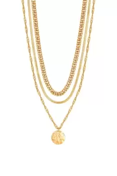 Image of Recycled Gold Textured Layered Chain Necklace - Pack of 3