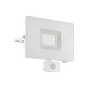 Image of IP44 Outdoor Flood Light & PIR Sensor White Aluminium 50W Built in LED