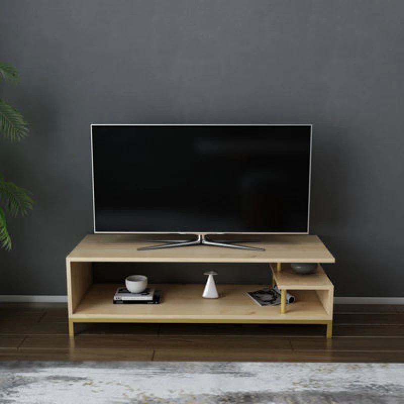 Image of Decorotika Reilly TV Stand TV Unit For Tv's Up To 55" Gold And Oak