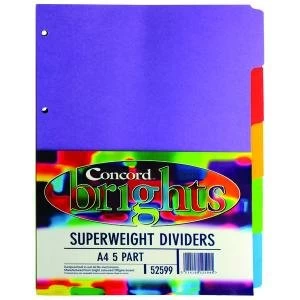 Image of Concord Divider 5-Part A4 Heavyweight 270gsm Bright Assorted 52599525