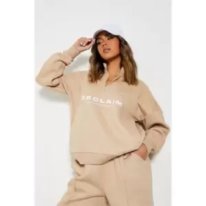 Image of I Saw It First Reclaim Sustainable Staples Embroidered Half Zip Sweatshirt - Brown