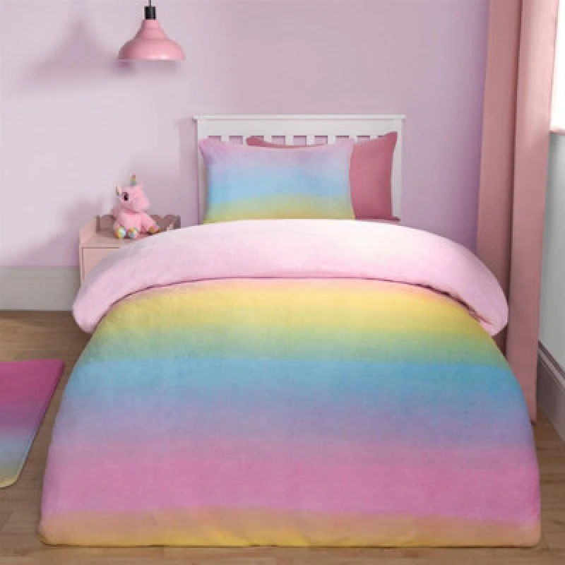 Image of OHS OHS Ombre Fleece Duvet Cover Pillowcase Quilt Rainbow Bedding Set in Pink Size: Double Pink Double Unisex 5027434190089