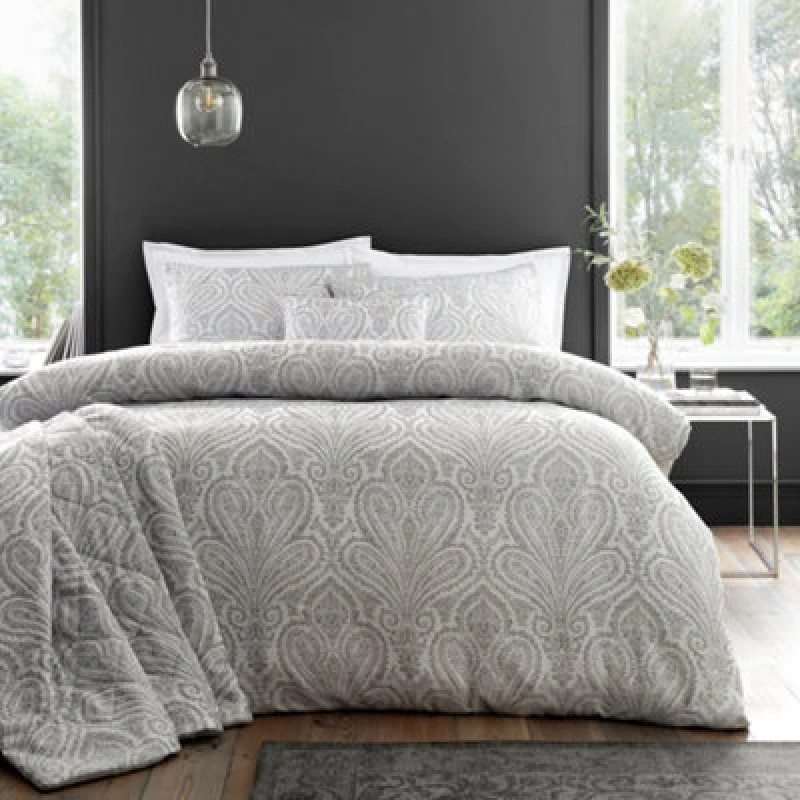 Image of Portfolio Home Montpellier Duvet Cover Set Quilt Bedding Pillowcase in Silver Size: Single Silver Unisex Single