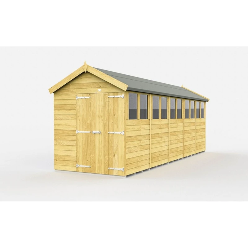 Image of Buttercup Farm 6 x 20 Feet Apex Shed - Double Door W/ Windows - L590 x W175 x H217cm in Brown Brown Unisex