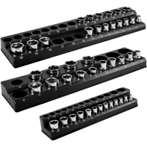 Image of VEVOR Magnetic Socket Organizer Socket Holder 3 pcs 1/2, 3/8, 1/4-in Metric Black