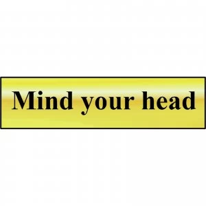 Image of Scan Brass Effect Mind Your Head Sign 200mm 50mm Standard