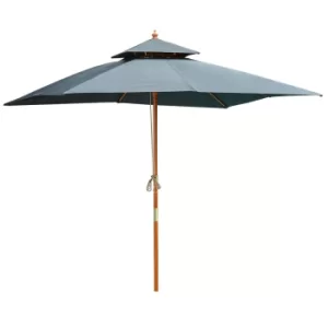 Image of Outsunny 3x3(m) Wood Square Patio Umbrella Garden Market Parasol Sunshade Canopy with 2 Pulley Pagoda Style Dark Grey