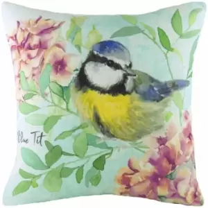 Image of Evans Lichfield Blue Tit Cushion Cover (43cm x 43cm) (Multicoloured) - Multicoloured