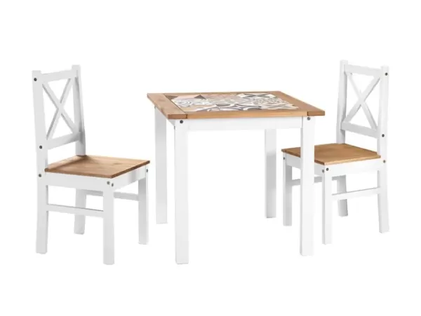 Image of Seconique Salvador White and Tile Dining Table and 2 Chair Set