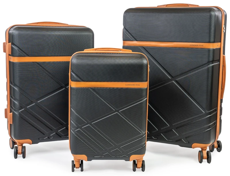 Image of London Fog Eton 3 Piece Suitcase Set - TSA 8-Wheel Cabin & Hold Travel Luggage in Black Size: 3 Pack Black Unisex 3 Pack