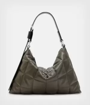 Image of AllSaints Womens Edbury Leather Quilted Shoulder Bag, Olive