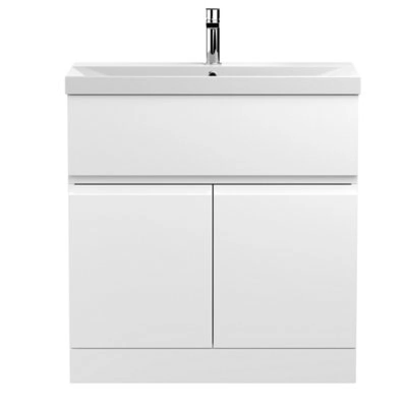 Image of Nuie Hudson Reed Urban Floor Standing 2 Door 1 Drawer Vanity Unit With Thin-Edge Basin, Modern Vanity Unit In Satin White, 800mm