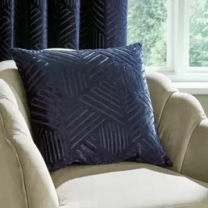 Image of Catherine Lansfield Geo Cut Velvet Deco Filled Cushion, Navy, 45 x 45 Cm