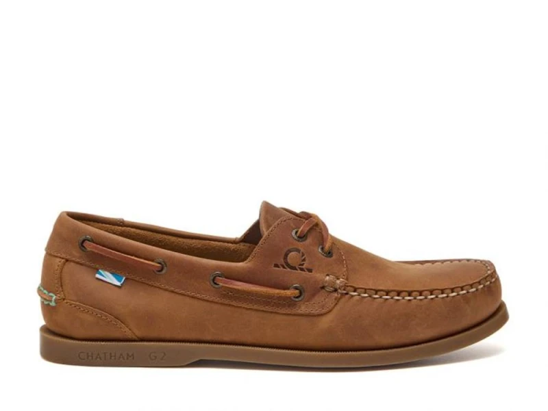 Image of CHATHAM MARINE Mens The Deck II G2 - Premium Leather Boat Shoes in Walnut Size: 9 Walnut Male 9
