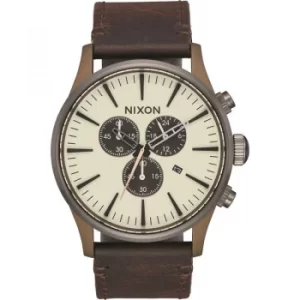 Image of Mens Nixon The Sentry Chrono Leather Chronograph Watch