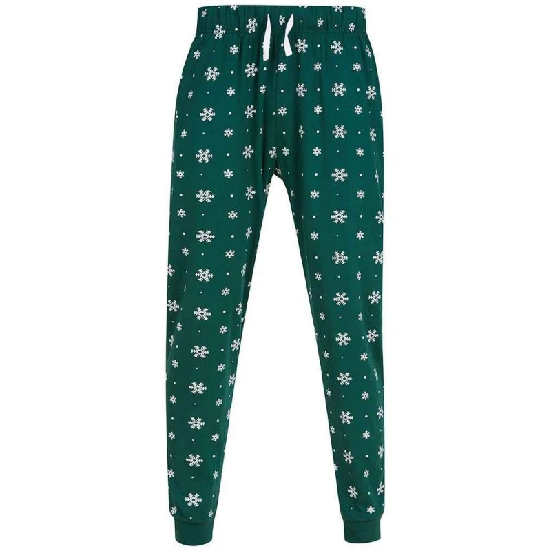 Image of SF Mens Snowflake Cuffed Lounge Pants in Bottle Green Size: XS Bottle Green Male XS