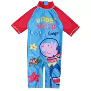 Image of Peppa Pig Baby Boys Under Water George Pig One Piece Swimsuit (18-24 Months) (Blue/Red)