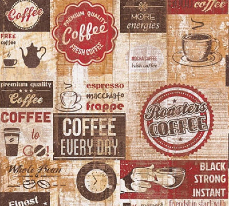 Image of As Creation Bistro Coffee Shop Diner Wallpaper Kitchen Vintage Red Brown Beige Embossed