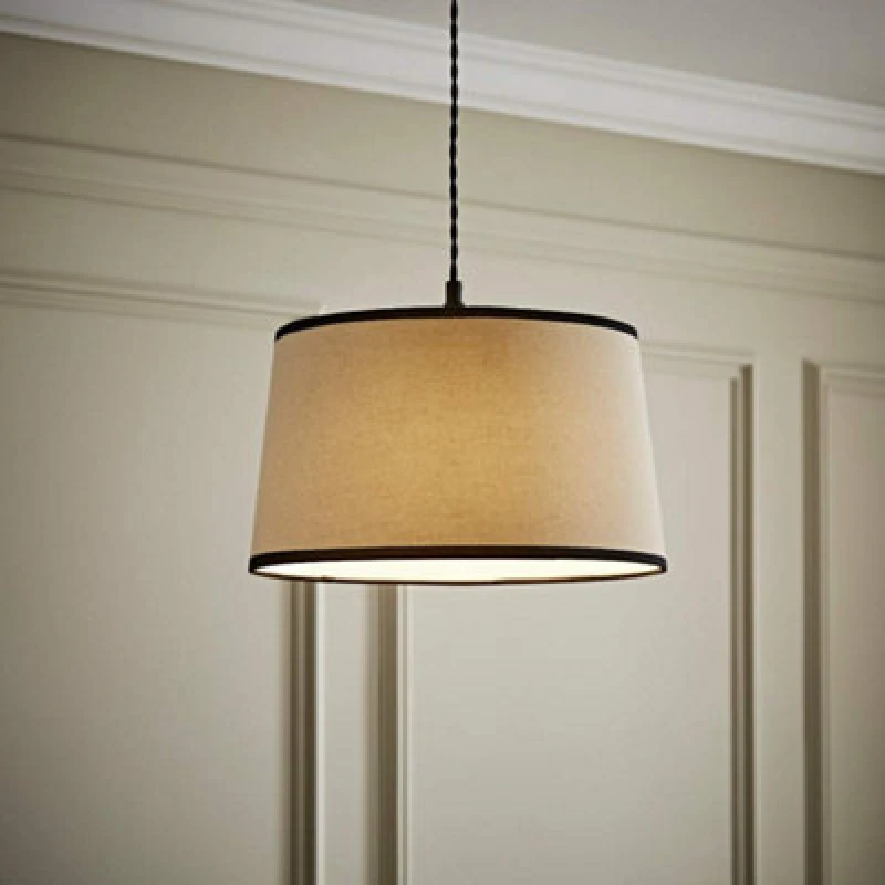 Image of ValueLights ValueLights Aspen Linen Black Trim Edge Tapered Easy Fit Pendant Lamp Shade in Off White Size: Medium Off White Medium Unisex 5016529273