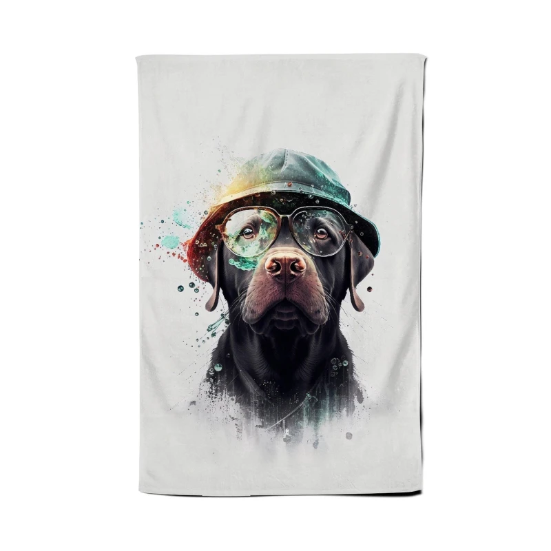 Image of Warren Reed - Designer Labrador Retriever Dog With Glasses Splashart Tea Towel Multicolor Unisex