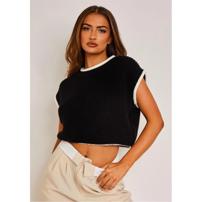 Image of Missy Empire Cropped Knitted Jumper Vest - Black 10