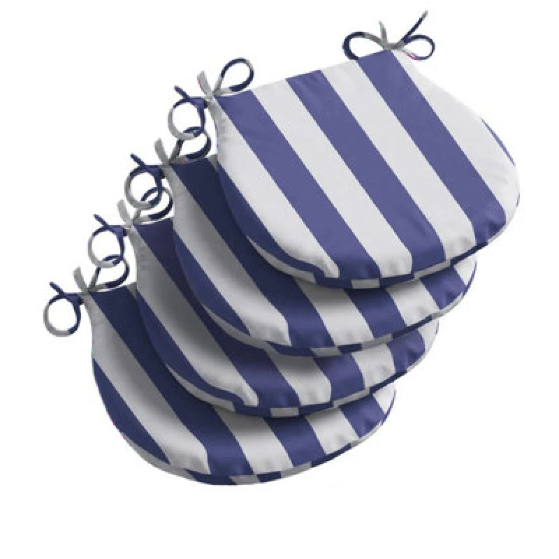 Image of Luxury Living Wide Striped Outdoor D Shaped Seat Pad in Blue Size: 4 Pack Blue Unisex 4 Pack