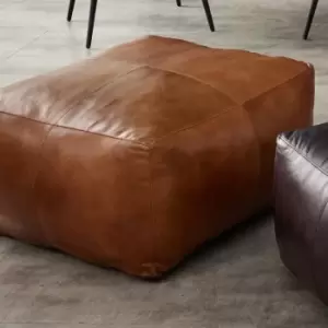 Image of Matteo Leather Pouffe Tan (Brown)
