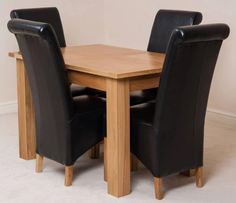 Image of Thats Furniture Hampton 120-160cm Oak Extending Dining Table & 4 Montana Leather Chairs in Black Unisex
