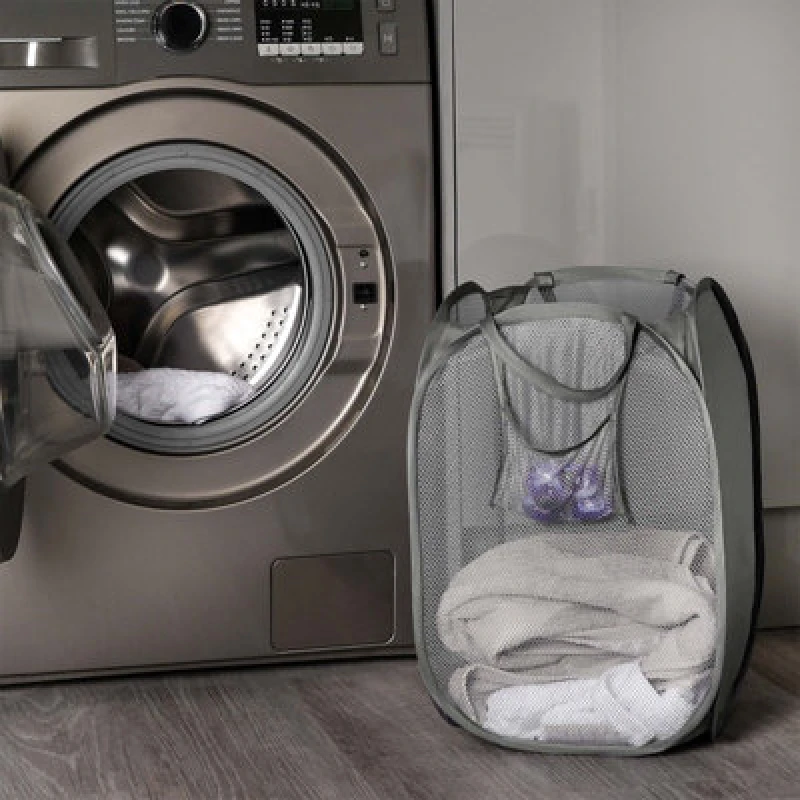 Image of OHS OHS Pop Up Laundry Net Basket Folding Home Freestanding Organiser in Charcoal Charcoal One Size Unisex 5027434160624