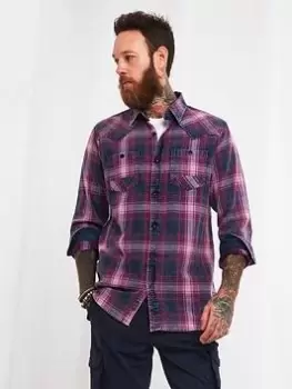 Image of Joe Browns Checking In Shirt - Purple, Purple Size M Men
