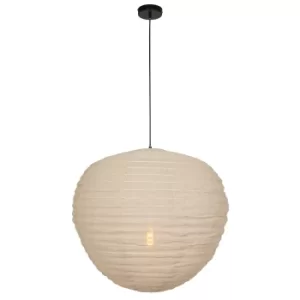 Image of Bangalore Spherical Pendant Ceiling Light Wood Blank, Linen Fabric, Metal