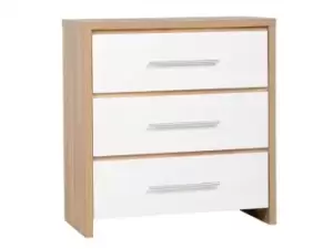 Image of Seconique Seville White High Gloss and Oak 3 Drawer Chest of Drawers