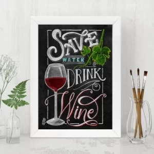 Image of Save Water Drink Wine Multicolor Decorative Framed MDF Painting