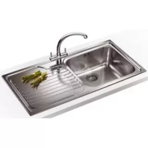 Image of Single Bowl Inset Chrome Stainless Steel Kitchen Sink with Left Hand Drainer - Franke Galassia